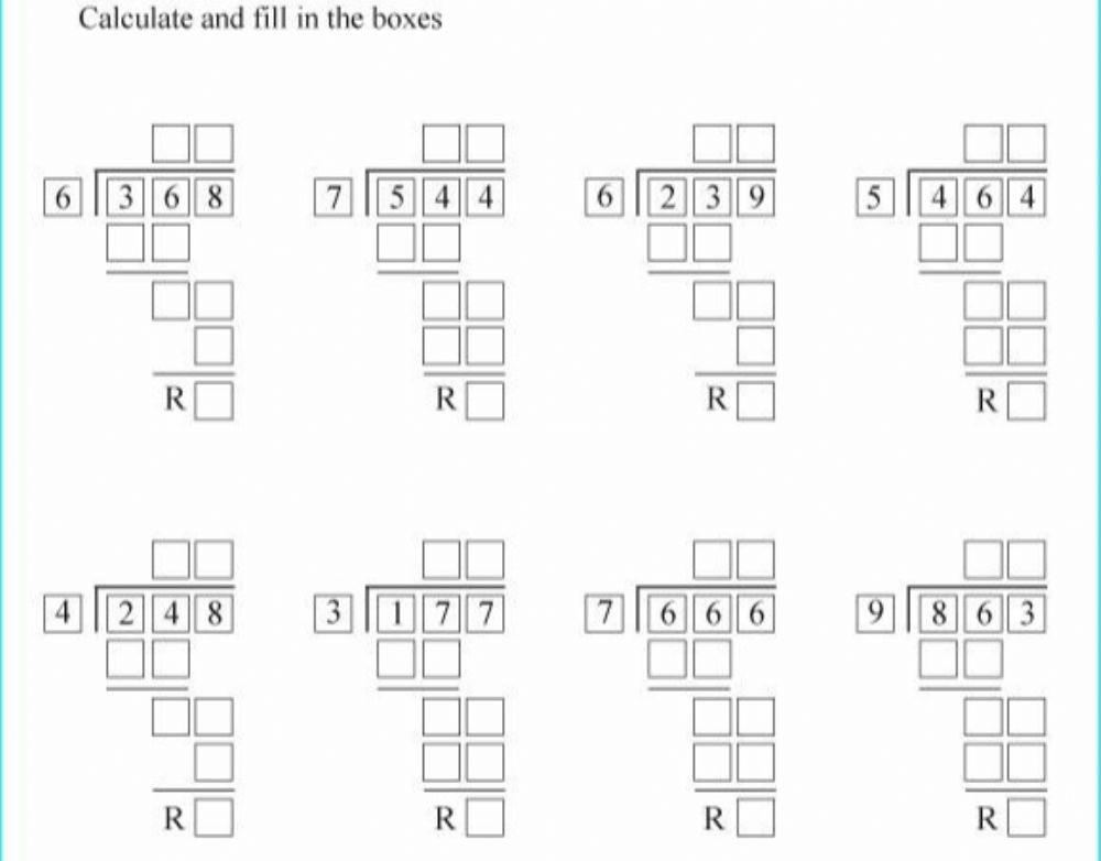 1 Digit Divisor With Remainder Worksheet