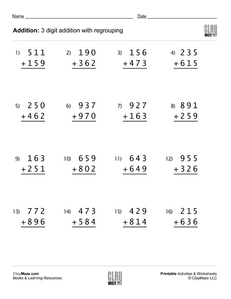 3 Digit Addition Worksheet With Regrouping Set 4 Homeschool Books 