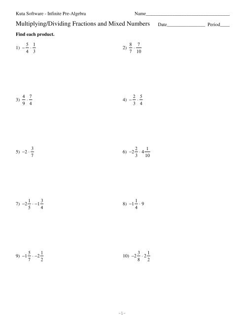 Adding Subtracting Multiplying And Dividing Fractions Worksheet Kuta 