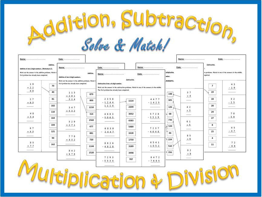 Addition Subtraction Multiplication And Division Worksheets 