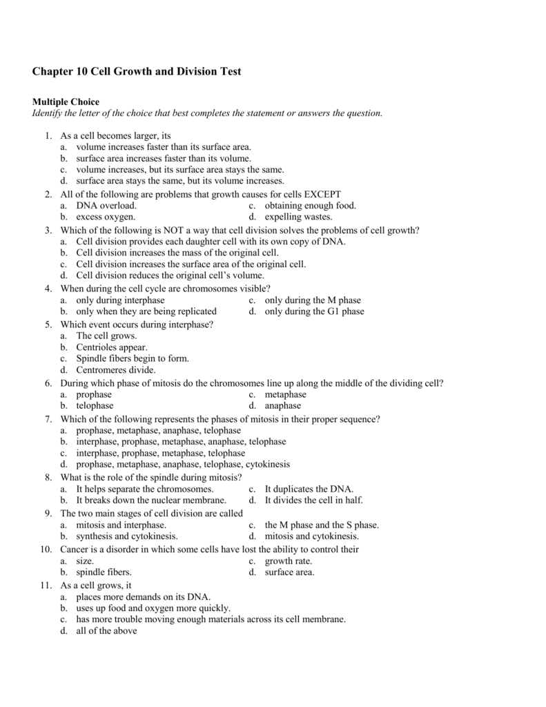 Chapter 10 Cell Growth And Division Test