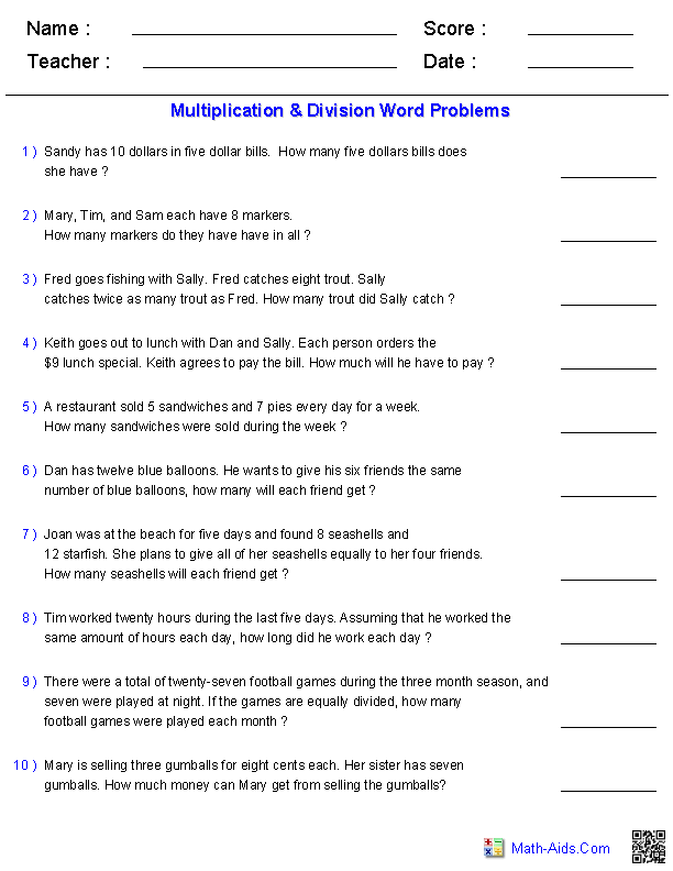Dallas Worksheet Multiplication And Division Word Problems Grade 4 
