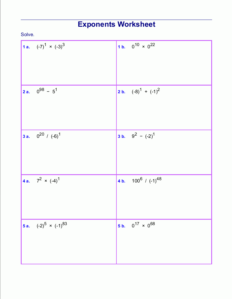 Dividing Exponents Worksheets