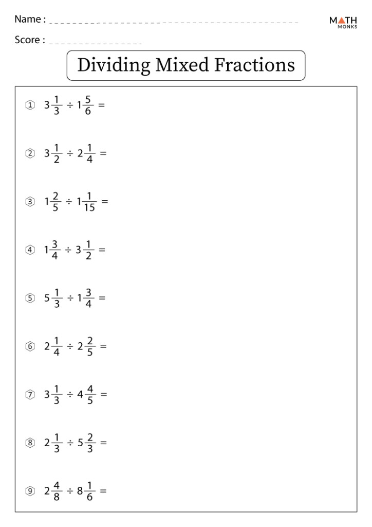Dividing Fractions Worksheets With Answer Key