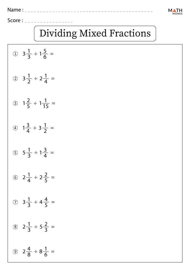 Dividing Fractions Worksheets With Answer Key