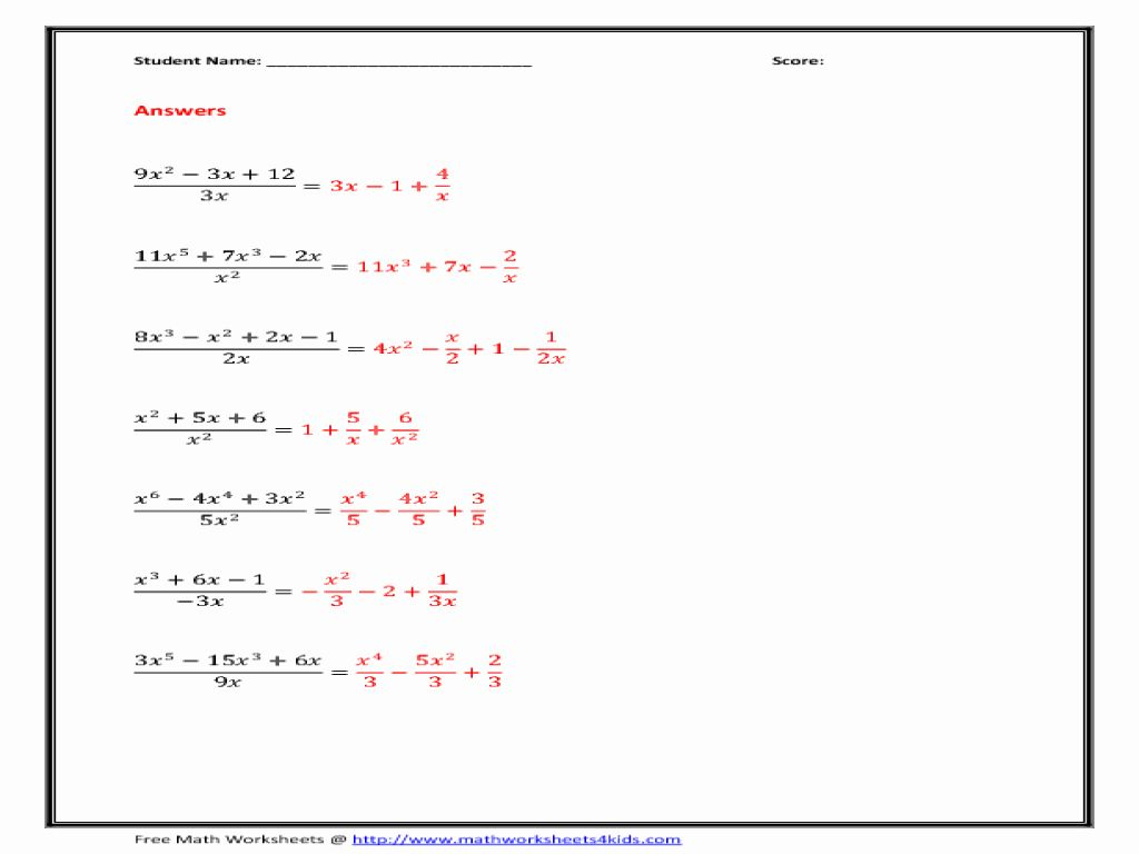 Dividing Monomials Worksheet Worksheet