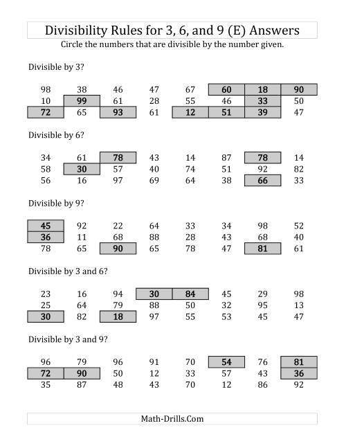 Divisibility Rules For 3 6 And 9 2 Digit Numbers E