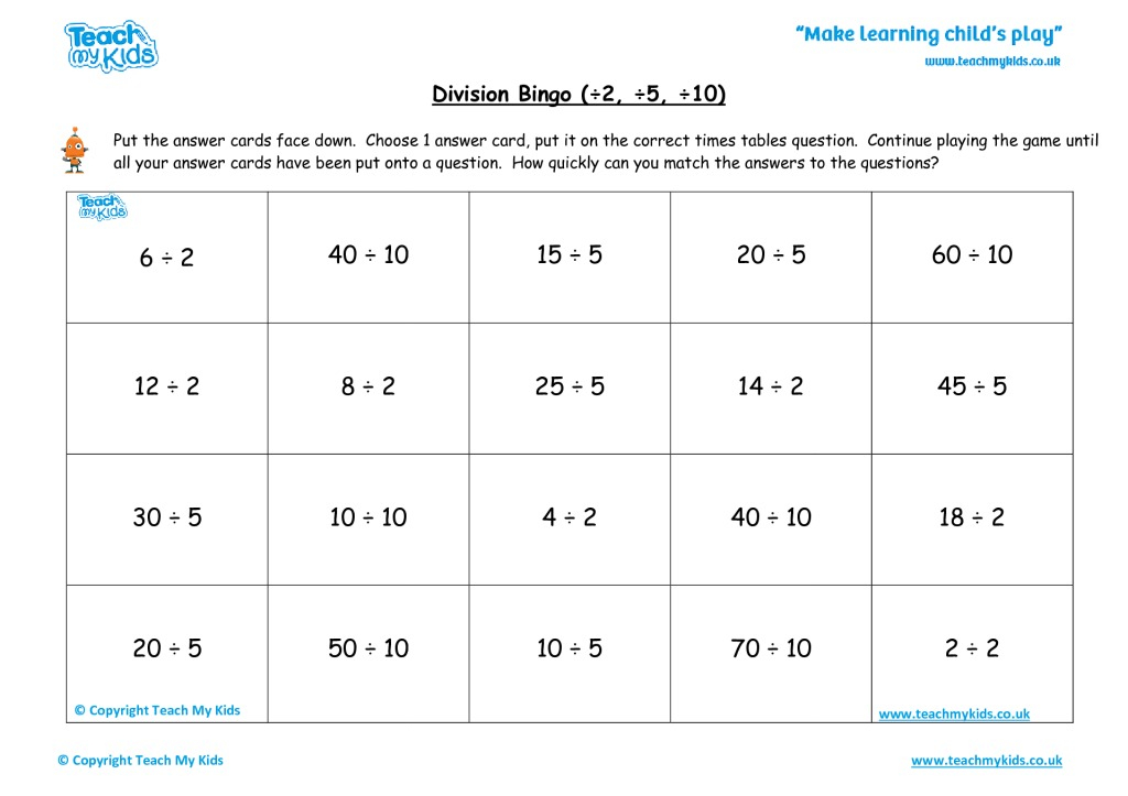 Division Bingo 2 5 10 TMK Education