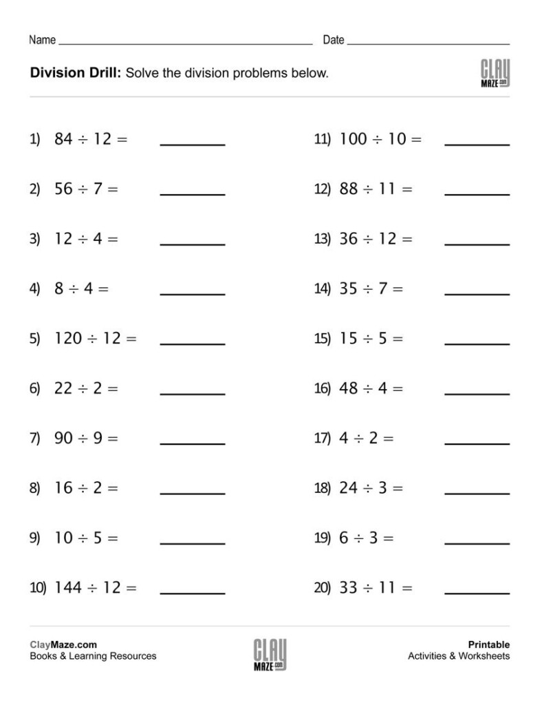 Division Drill Worksheets Printable Printable Worksheets