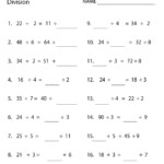 Division Elementary Algebra Worksheet Printable Elementary Worksheets