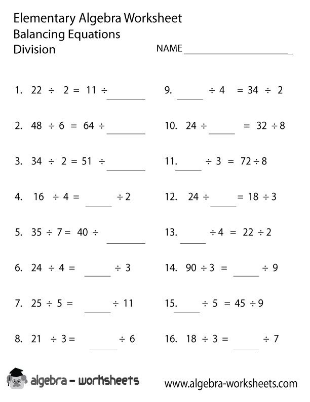 Division Elementary Algebra Worksheet Printable Elementary Worksheets 