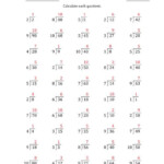 Division Facts With Divisors And Quotients From 1 To 10 With Long