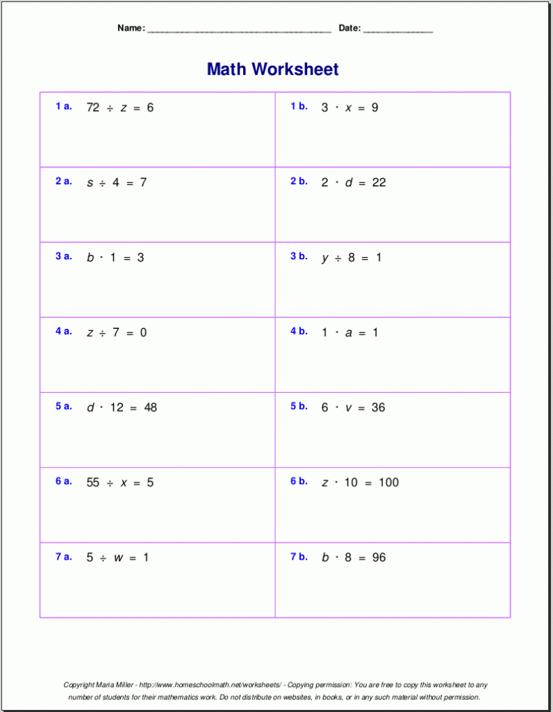 Division One Step Equations