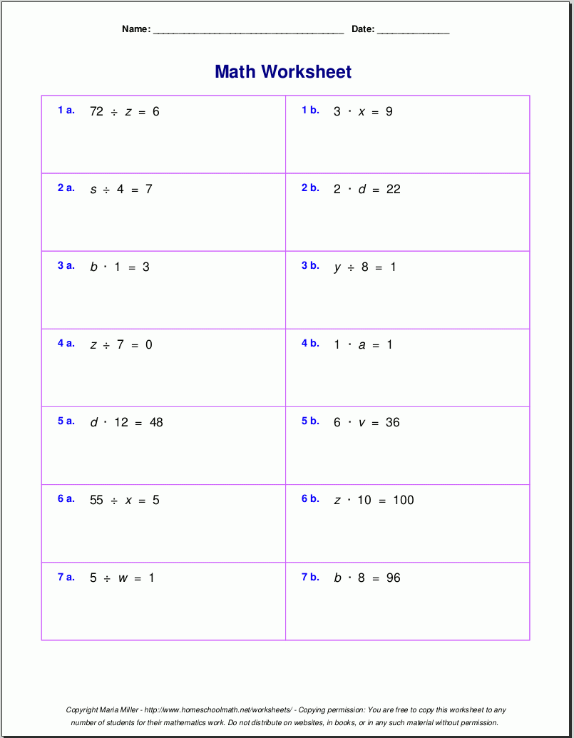 Division One Step Equations