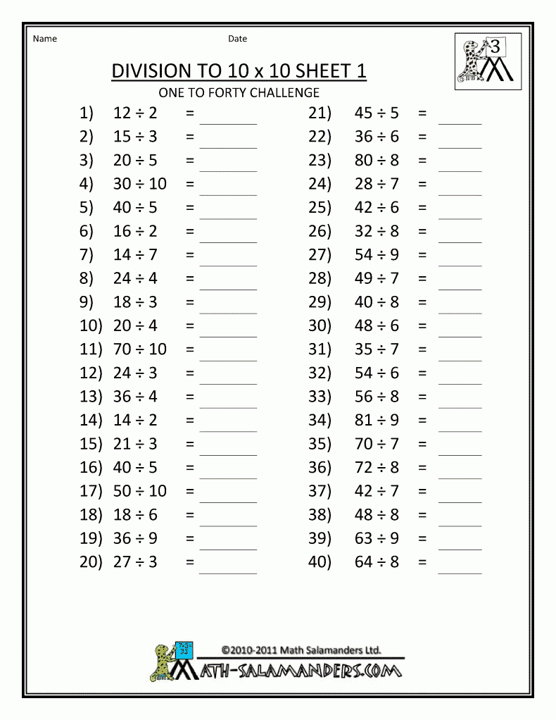 Division Third Grade Math Worksheets For Grade 3 Thekidsworksheet