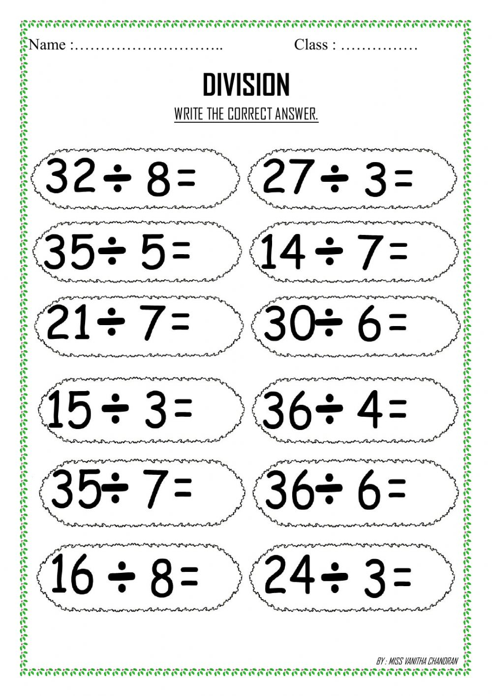 Division Worksheet Year 2 SK CBN 1 Interactive Worksheet