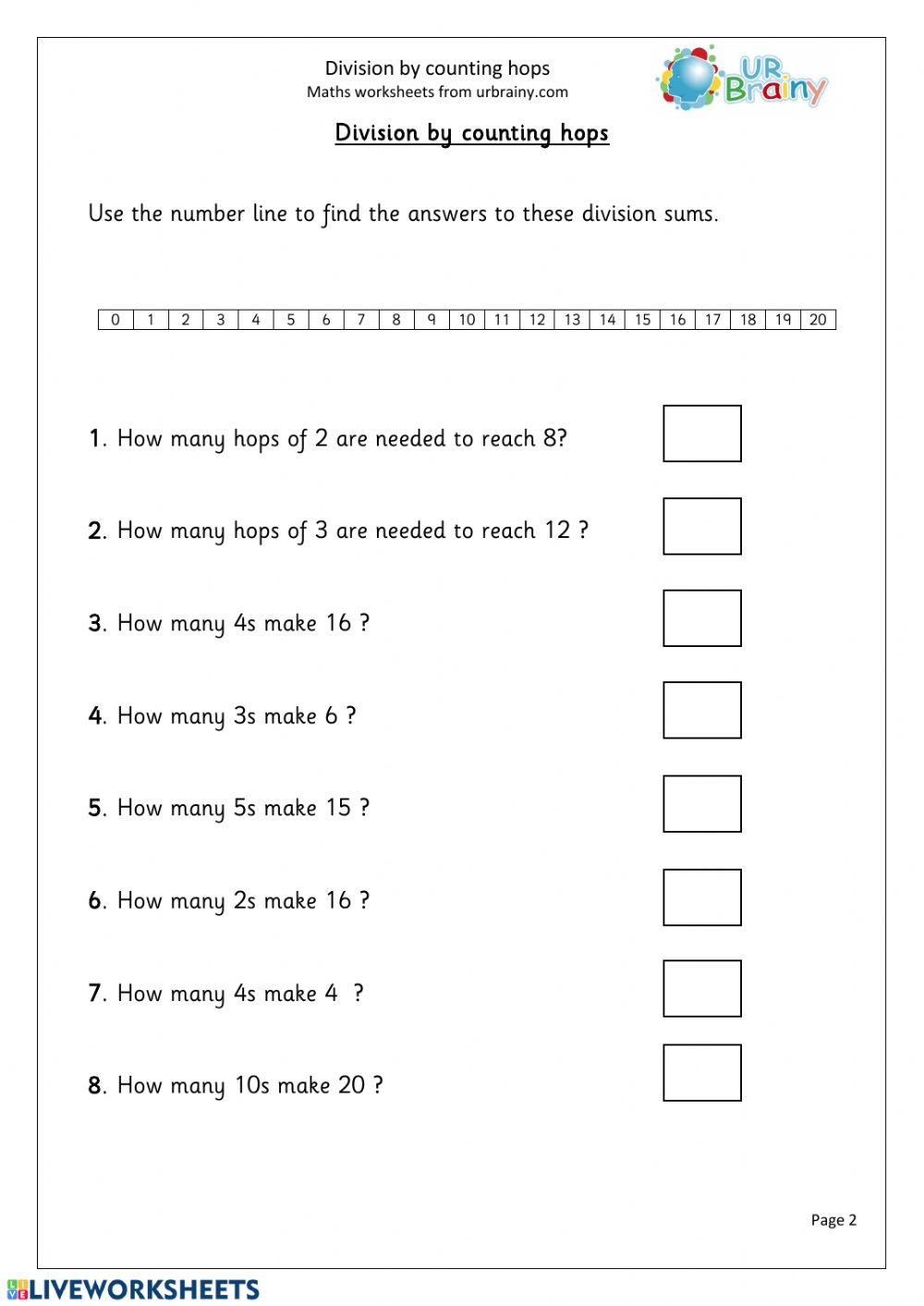 Division Worksheet Year 2 SK CBN 1 Worksheet