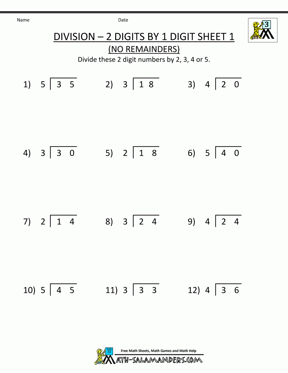 Division Worksheets 3rd Grade