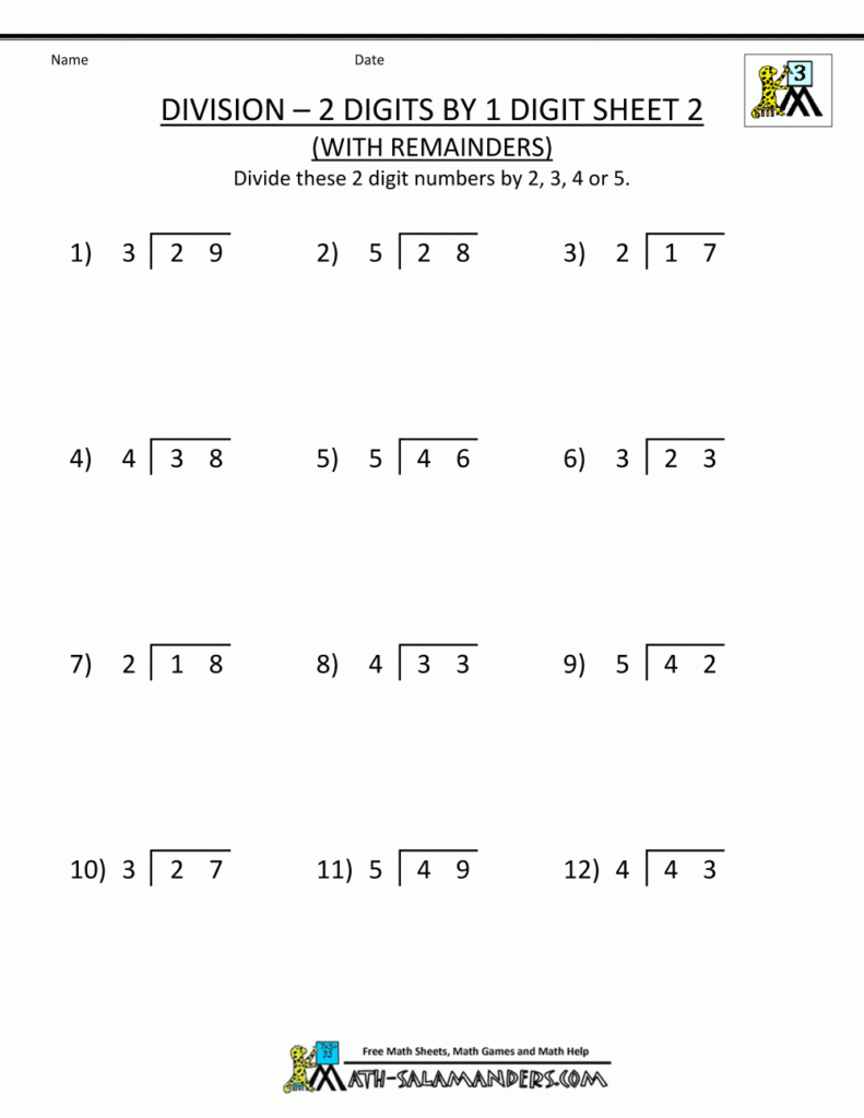 Division Worksheets 3rd Grade