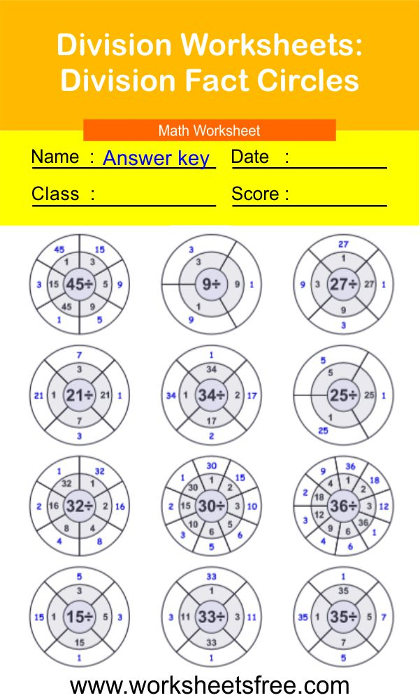 Division Worksheets Division Fact Circles 2 Worksheets Free