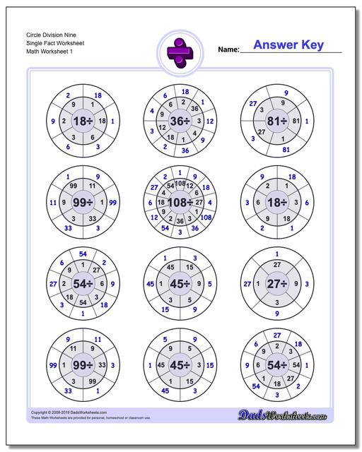 Division Worksheets Division Fact Circles