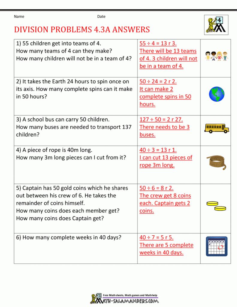 Division Worksheets Grade 4