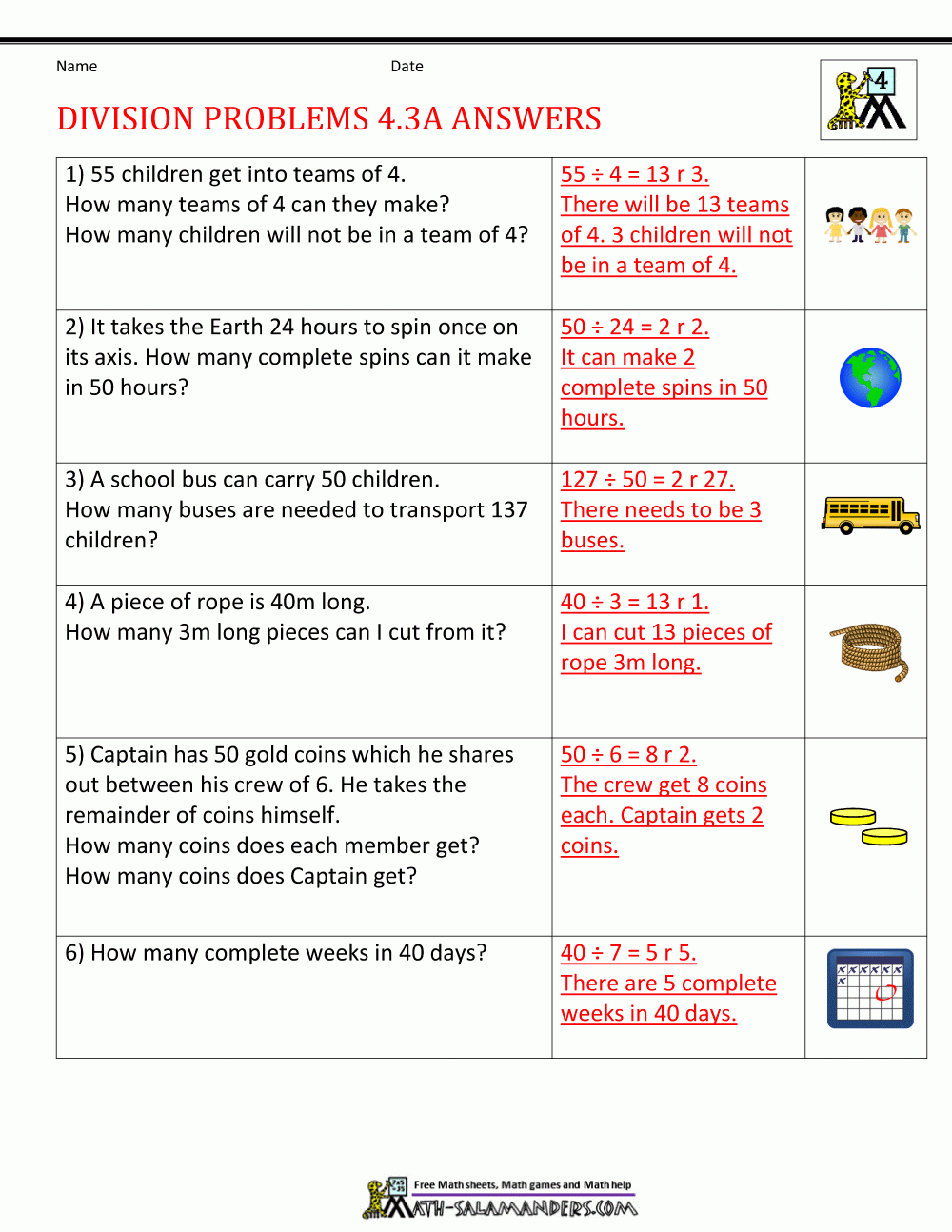 Division Worksheets Grade 4