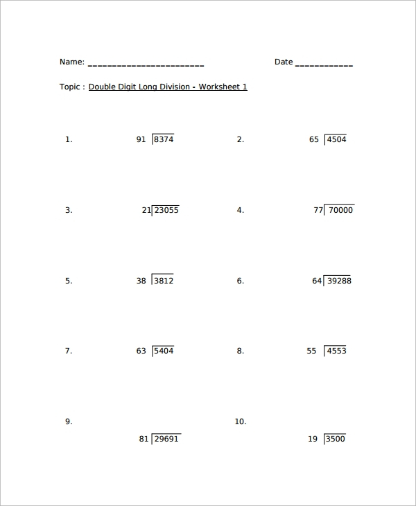 FREE 9 Sample Long Division Worksheet Templates In MS Word PDF