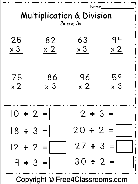 Free Multiplication And Division 2 Digit Math Worksheet Free4Classrooms