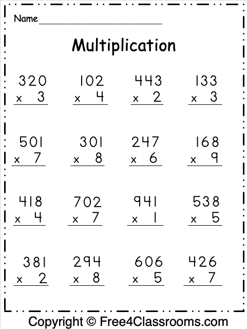 Free Multiplication Worksheet 3 Digit By 1 Digit Free4Classrooms