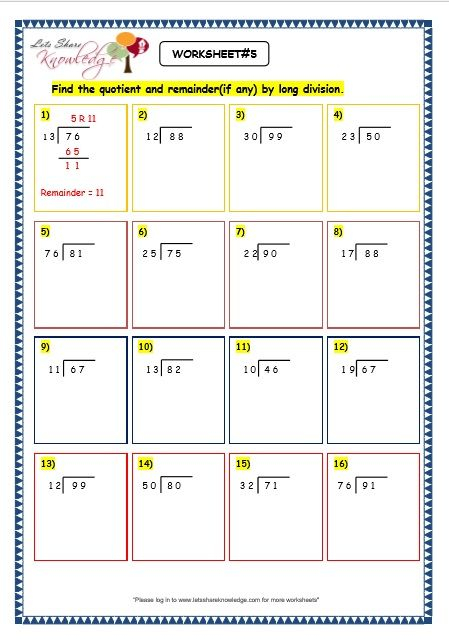 Grade 3 Maths Worksheets Division 6 5 Long Division By 2 Digit