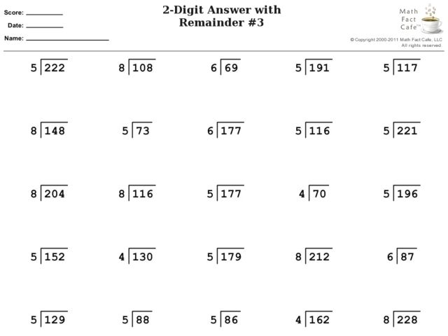 Grade 4 Math Worksheet Dividing 3 By 1 Digit Numbers With Remainder K5 