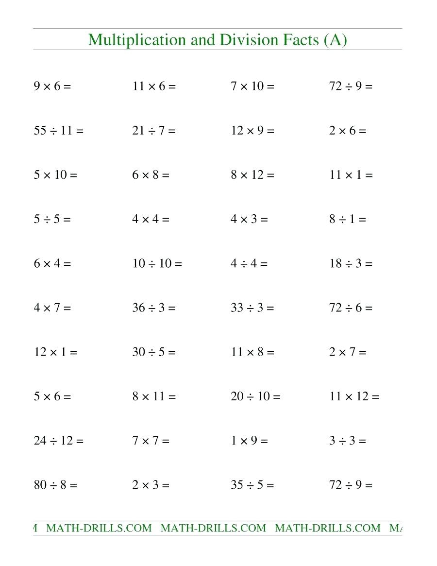 Individual Division Fact 12 A Division Drill Worksheets Printable 