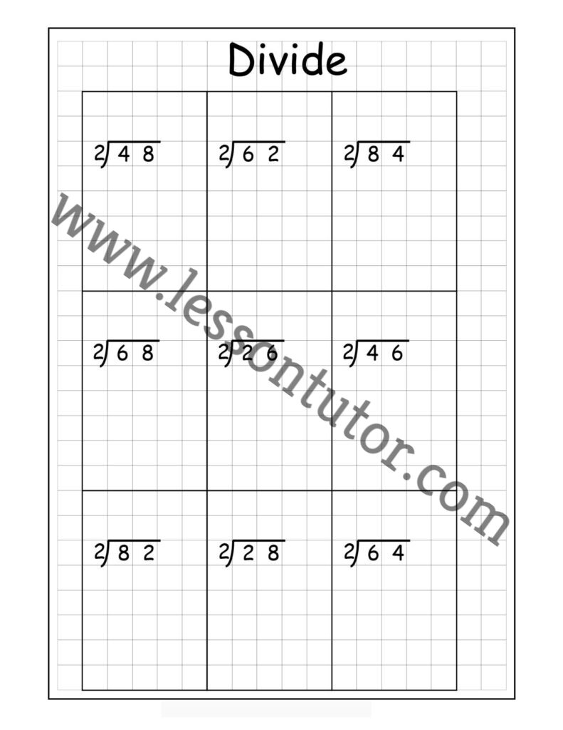 Long Division 2 Digits By 1 Digit Without Remainders Worksheet 