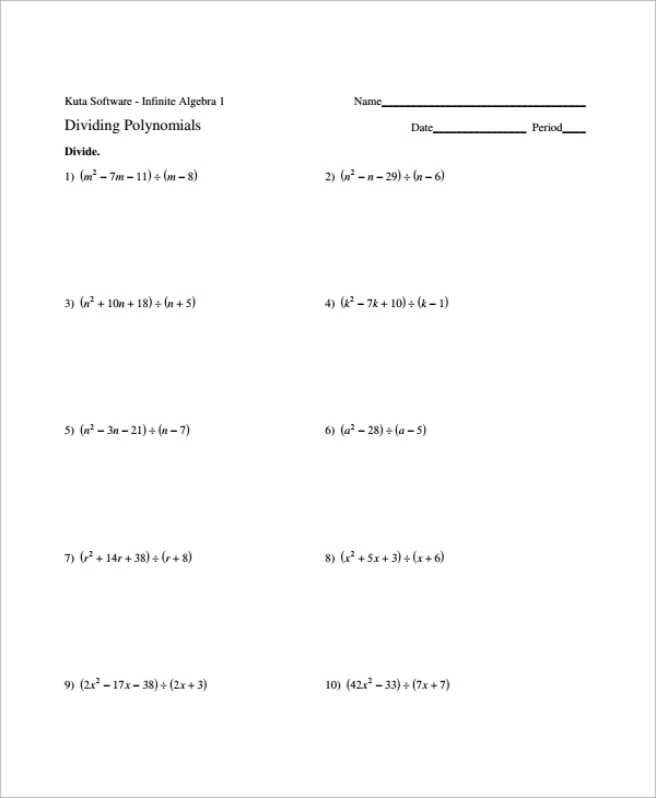 Long Division Of Polynomials Worksheet Polynomial Long Division 