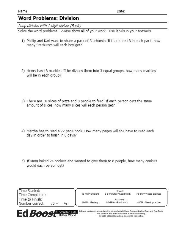 Long Division Word Problems 4th Grade Worksheet Vegan Divas NYC