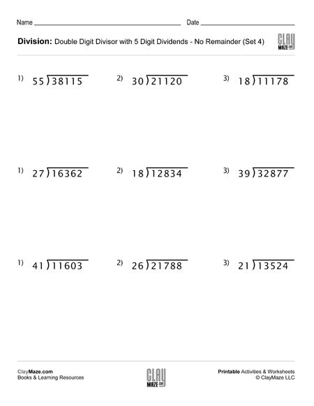 Long Division Worksheet With Double Digit Divisors Set 4 Childrens 