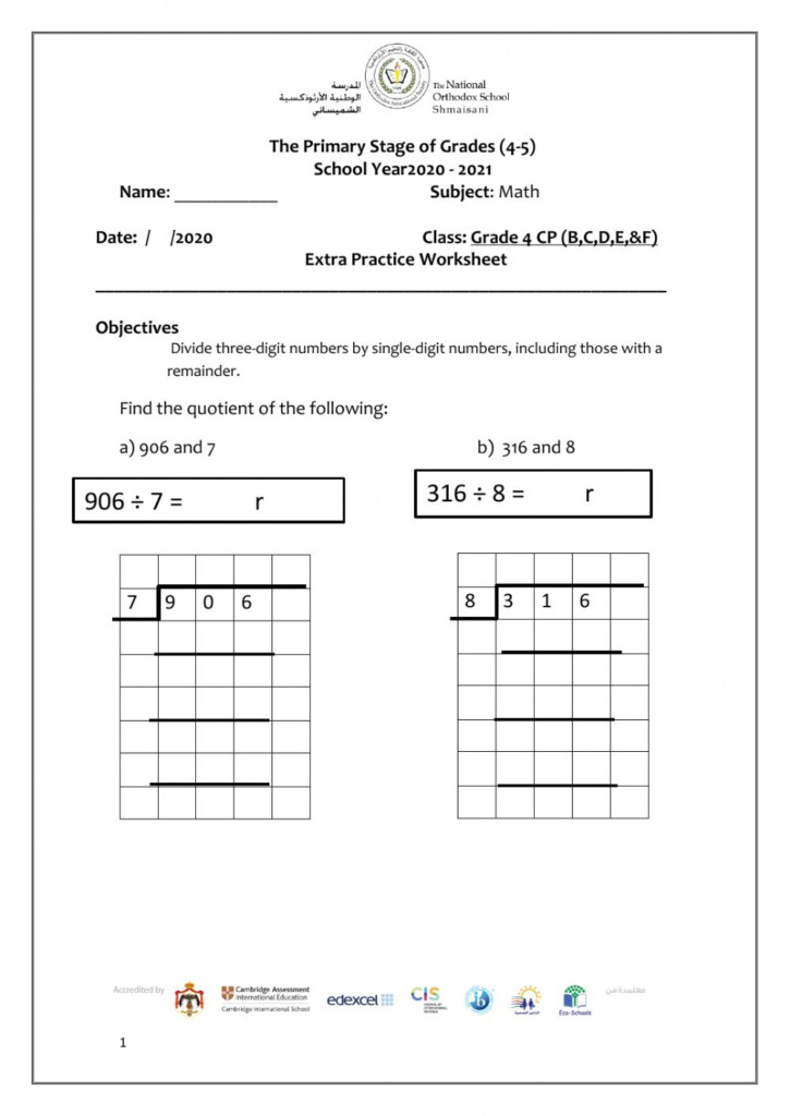 Long Division Worksheets 4 Digits By 1 Digit 1 Math Long Division 