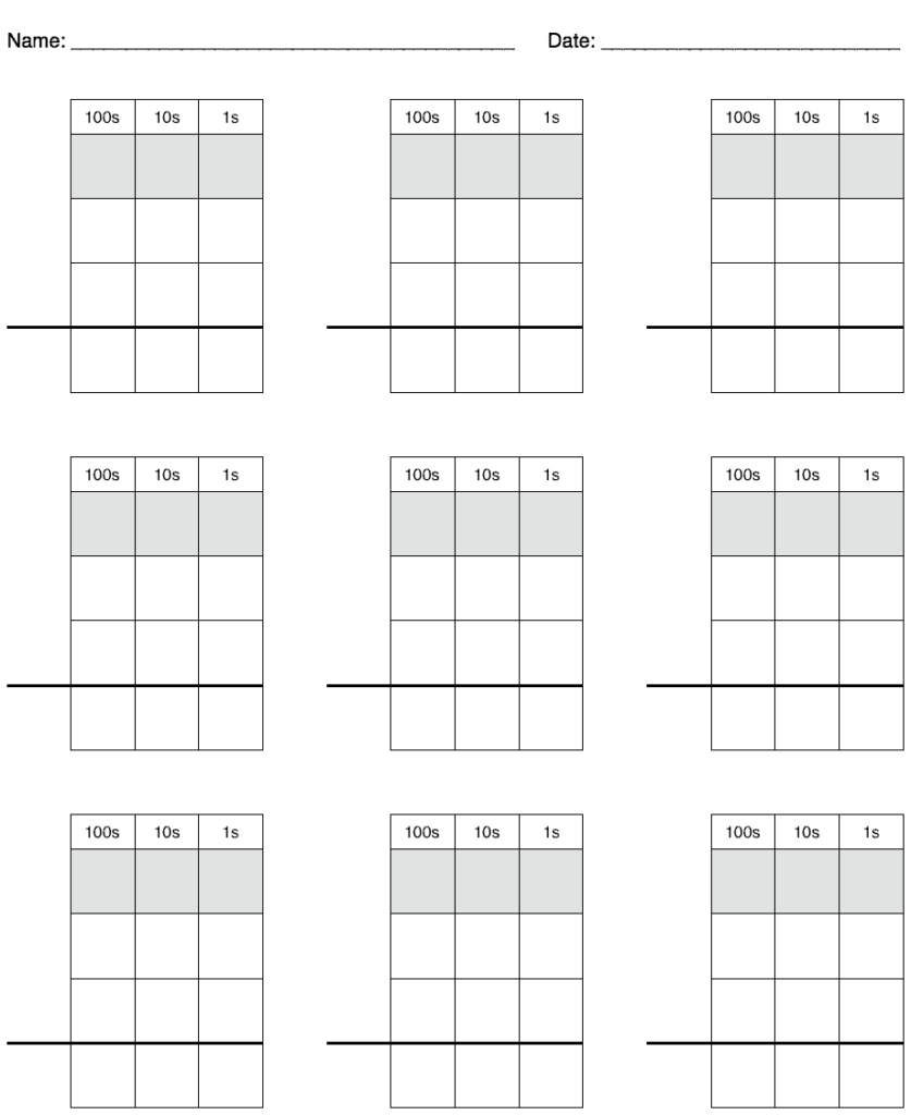 Math Practice Grid Paper For Carrying Borrowing And Regrouping Free 