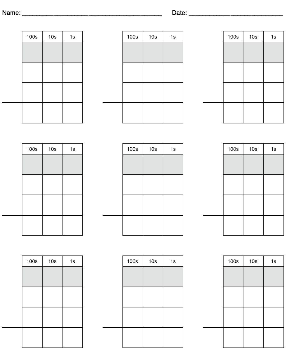 Math Practice Grid Paper For Carrying Borrowing And Regrouping Free 