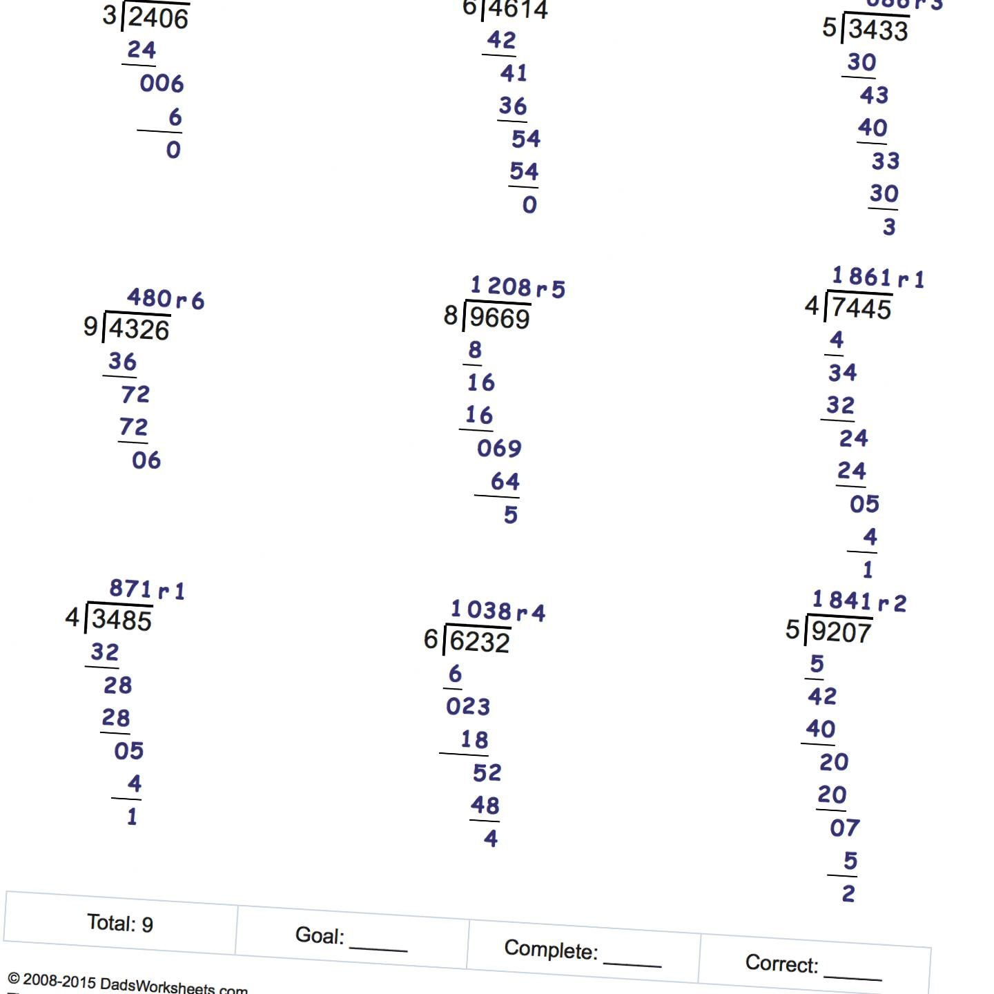 Math Worksheets Division With Remainders Long Division Worksheets 