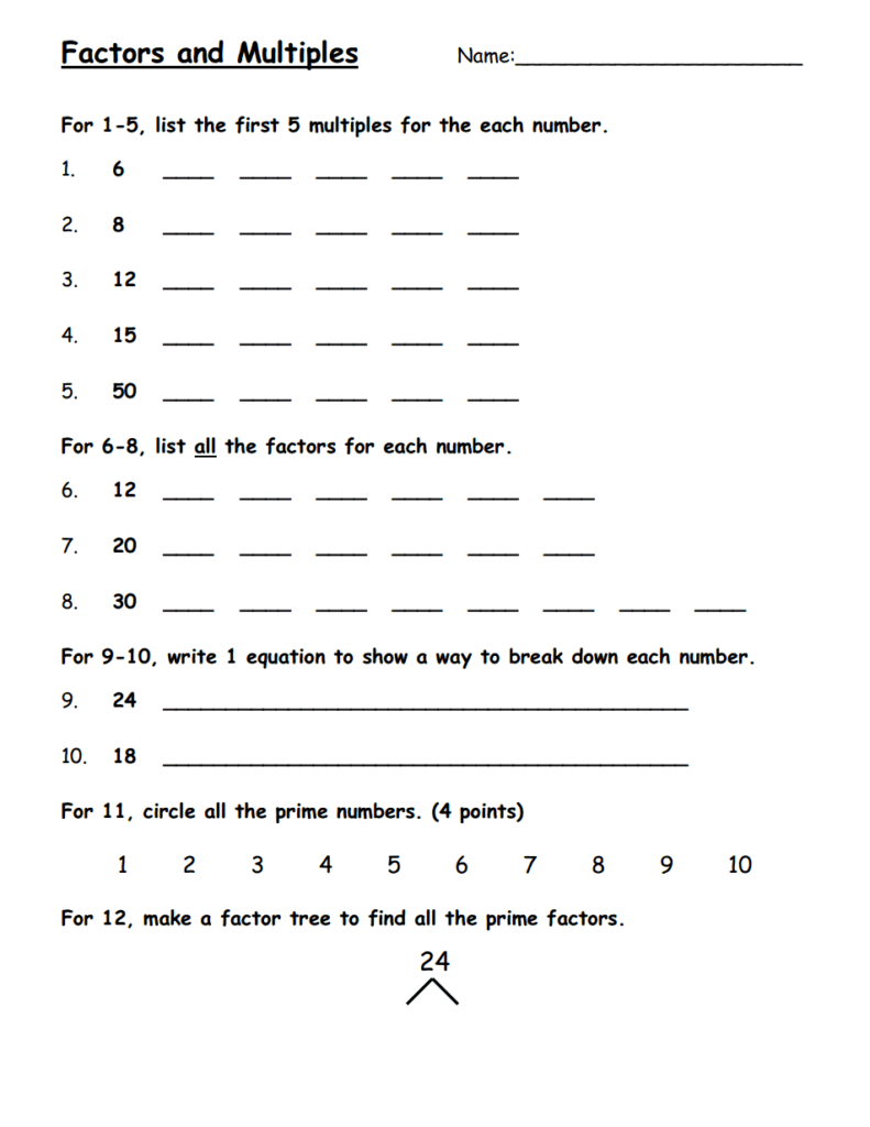 Multiples And Factors Worksheet For Class 4 Thekidsworksheet