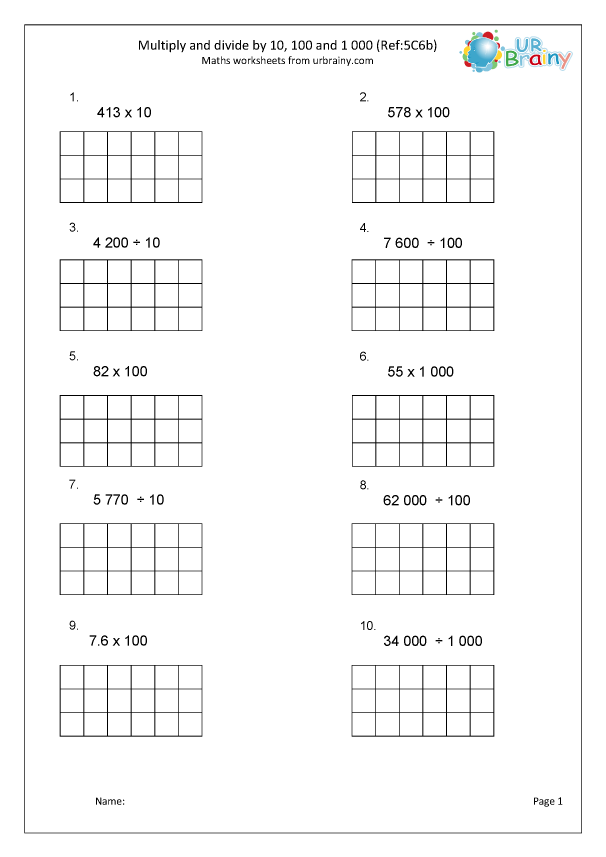 Multiply And Divide By 10 100 1000 5C6b Arithmetic Paper Practice Maths Worksheets For KS2 