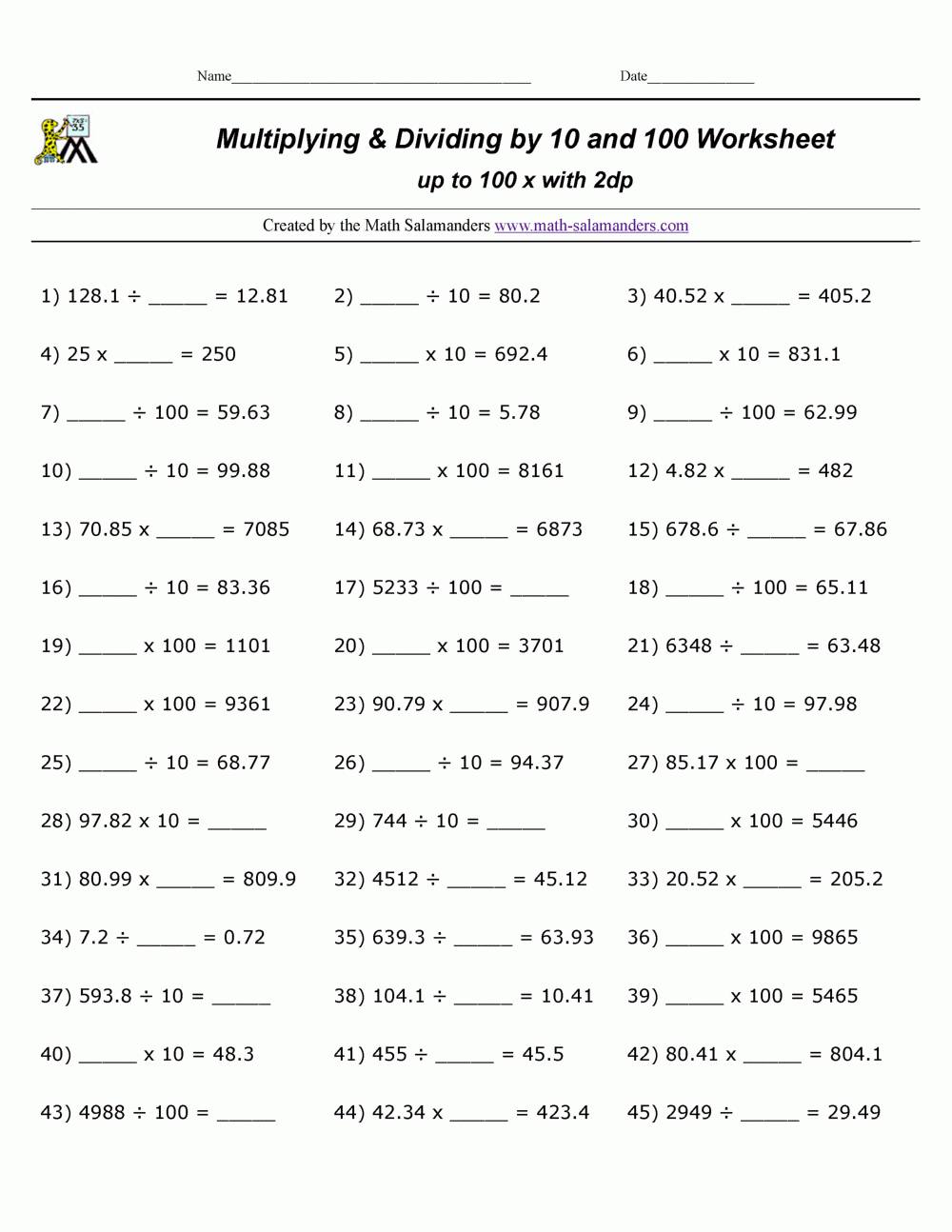 Multiply And Divide By 10 100