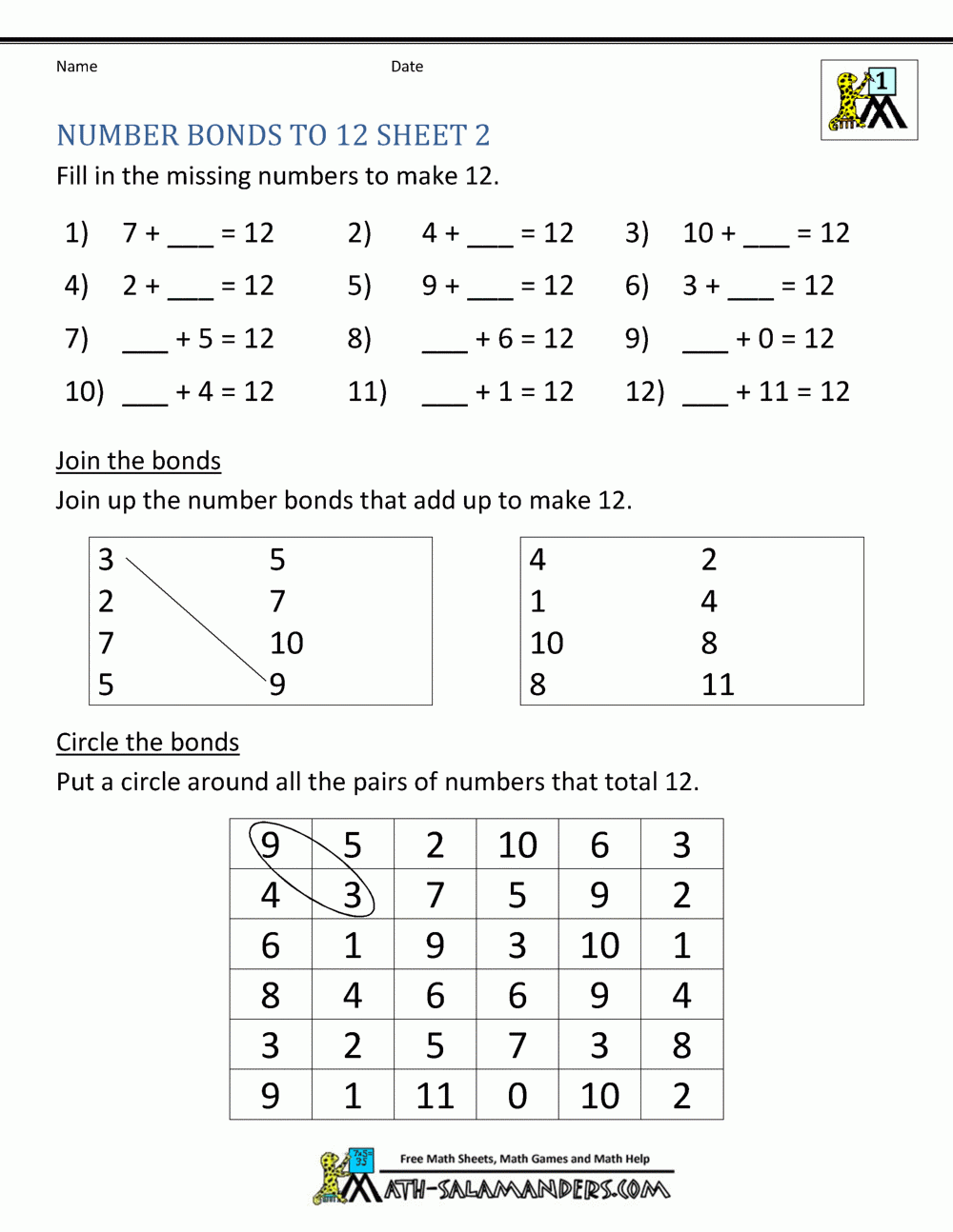 Number Bonds To 10 Worksheets