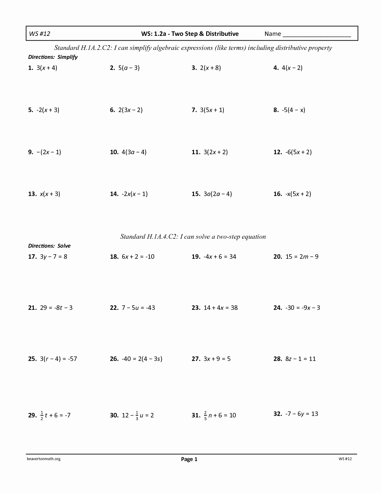 One Step Equations Multiplication And Division Worksheet Kuta Times 