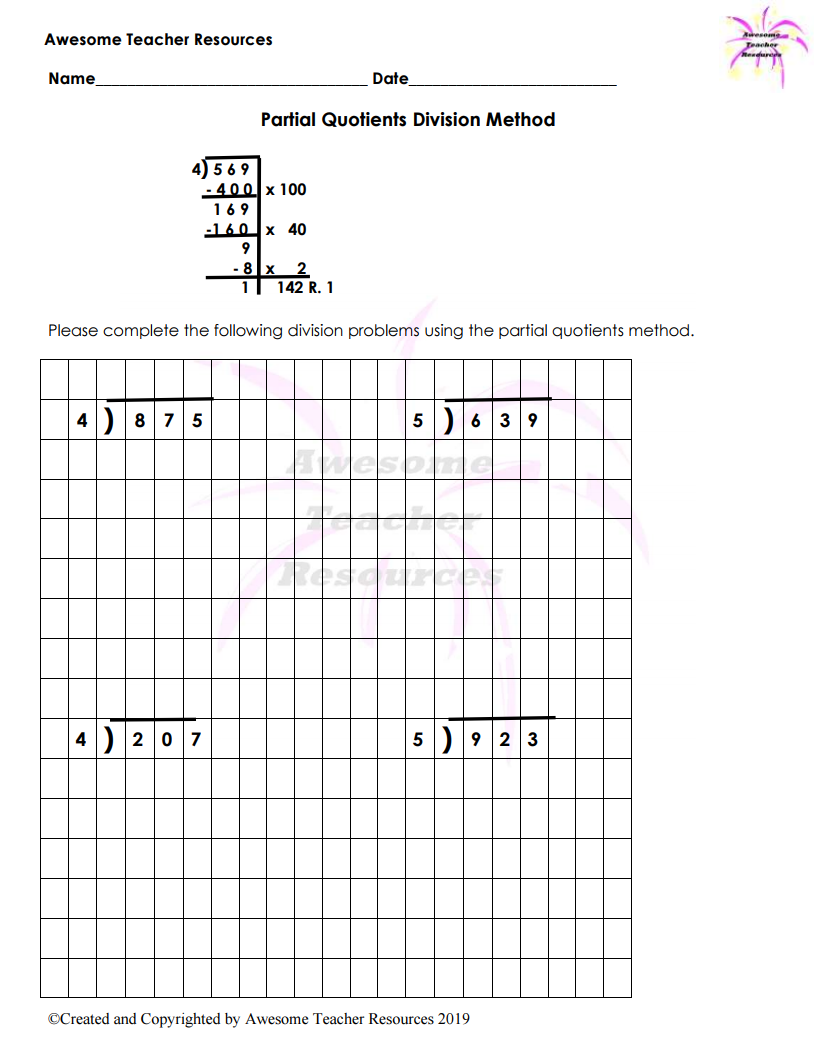 Partial Quotient Division Worksheets Free Download Qstion co