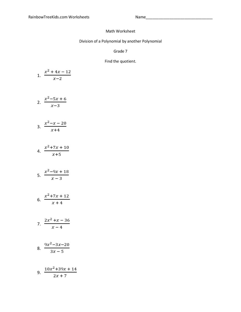 Polynomial Division Worksheet