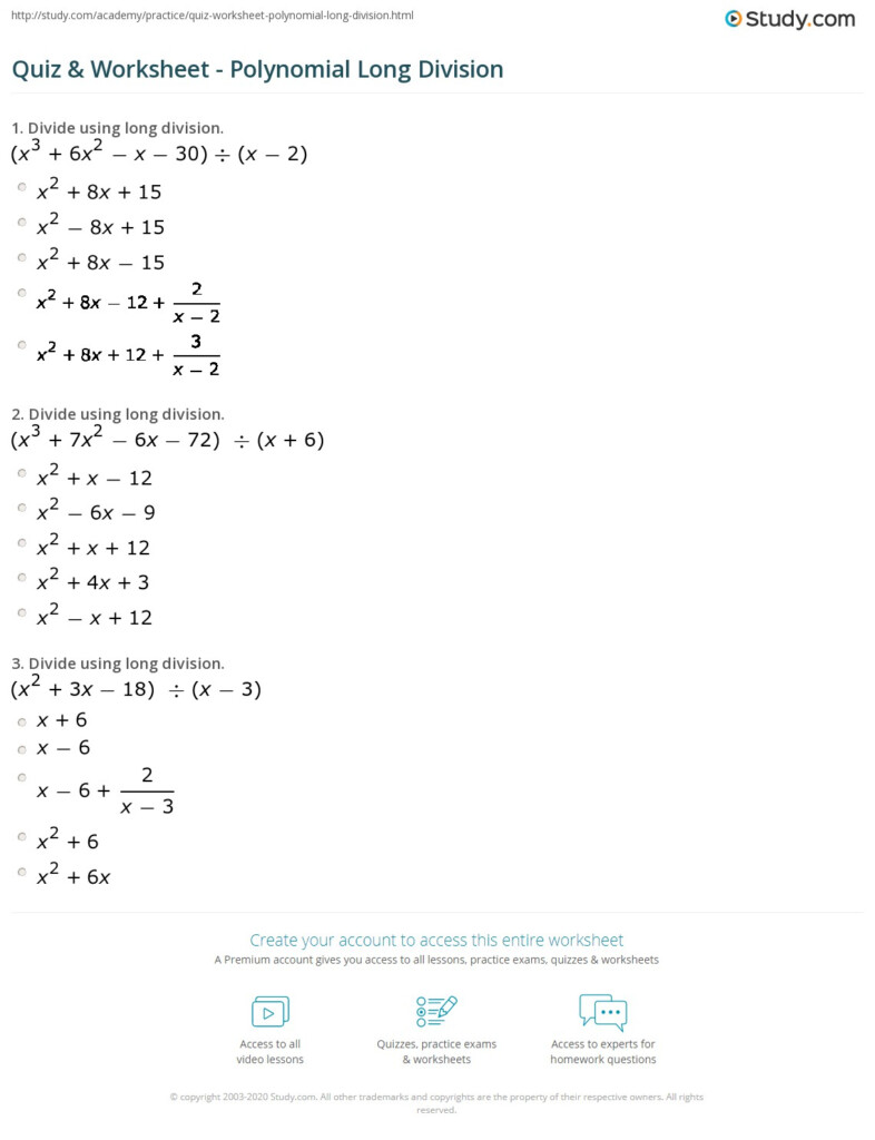 Polynomial Long Division Multiple Choice Worksheet Charles Lanier s 