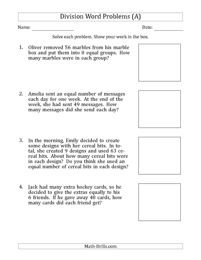 Printable 3rd Grade Math Worksheets Division Word Problems Learning 